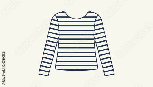 Classic white long-sleeved sailor style breton shirt with horizontal navy blue stripes shown flat on a cream background.