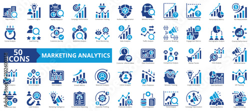 Konstfotografi marketing analytics  icon pack flat illustration contains churn prediction, clic
