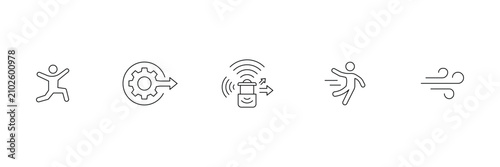Obraz na płótnie Dynamics and movement line icon set representing jumping gear output radar tracking slipping and wind
