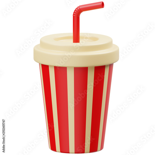 Obraz na plátně 3D clay soda cup red white stripes with straw, cinema movie drink beverage conce