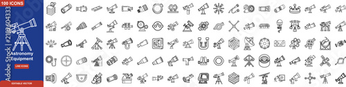 Canvastavla Telescope and Astronomy Line Icon Set
