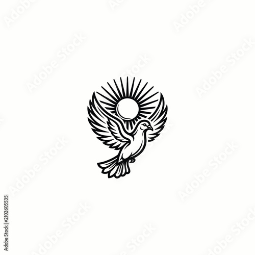 Flying Dove and Sun Minimalist Vector Logo Icon