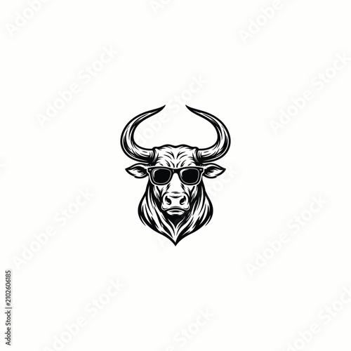 Bull Head with Sunglasses Vector Illustration Mascot Logo