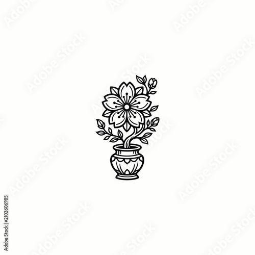 Minimalist Flower in Vase Line Art Illustration