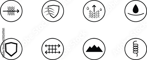 Quadro su tela Fabric Protection Line Icon Set with Shield, Wind Resistance, Waterproof, and Br