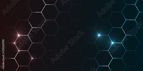 Futuristic neon pattern of glowing hexagons, abstract background, realistic vector bg for game, cyber, modern tech visuals, medicine, science, bio,  digital technology.