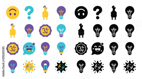 фотографія Collection of colorful and black and white icons representing ideas, questions, and emotions