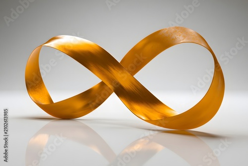 Golden ribbon twisting into an elegant infinity symbol, representing eternity and endless concepts on a clean background