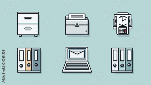 Cuadro en lienzo Office Workspace Elements Featuring Organized Files and Technology on a Light Bl