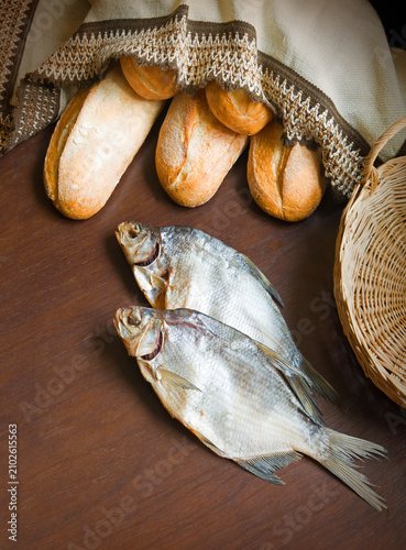 Bread and fish on the table