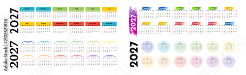 Fényképezés Set of calendars for 2027 isolated on a white background