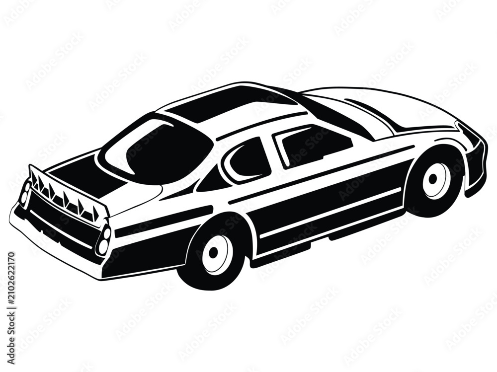 Naklejka premium Icon 1990s Japanese retro sport coupe drift tuning car drawing showcasing sleek fastback lines, custom rims, and lowering kit style.