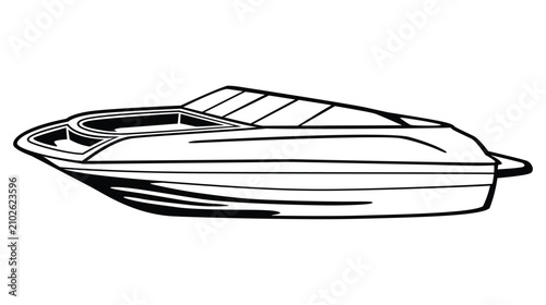 Photos Minimalist smooth contour vector drawing of a luxury cabin cruiser speedboat motor yacht designed for sport fishing and ocean cruising