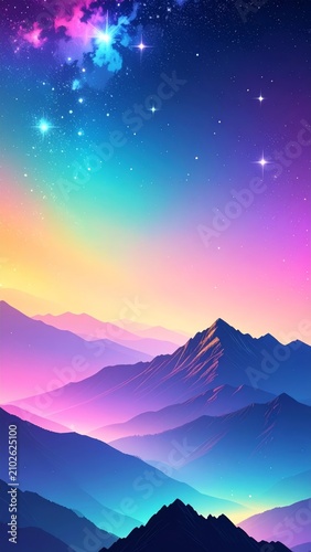a mountain landscape with stars and mountains