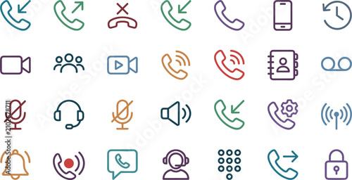 Bild auf Leinwand Phone call and communication icon set with incoming outgoing missed calls video