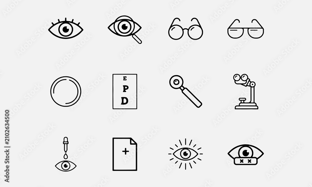 Fototapeta premium Ophthalmology line editable icon set.