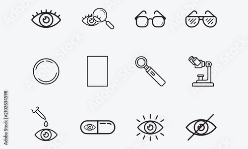 Ophthalmology line editable icon set.