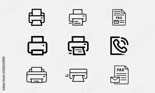 фотографія Printer line art icon and print symbol, fax sign