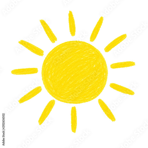 Yellow Crayon Sun Doodle on Transparent Background