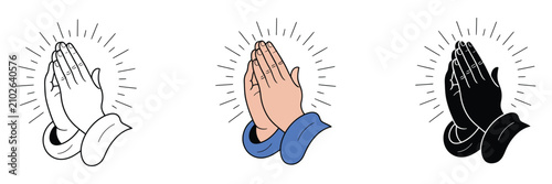 Bilde på lerret Prayer Hands icon set, spiritual faith devotion and meditation gesture symbols,