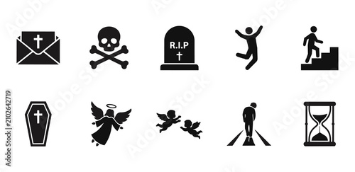 Photos Collection of funeral and afterlife icons representing death and spiritual journ