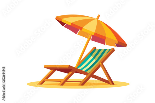 Beach lounge chair with umbrella vector illustration isolated on white background