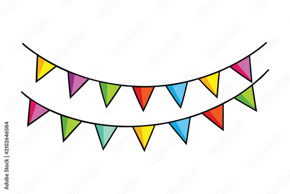 Obraz premium Colorful party bunting flags garland vector illustration isolated on white background