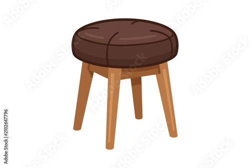 Simple wooden stool with a brown padded cushion