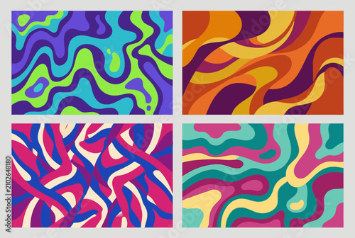 Vibrant abstract fluid pattern composition with wavy colorful shapes