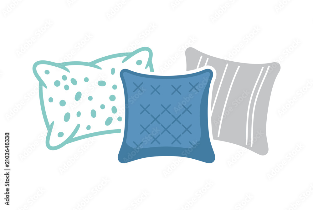 Obraz premium Three Decorative Throw Pillows in Teal, Blue and Gray