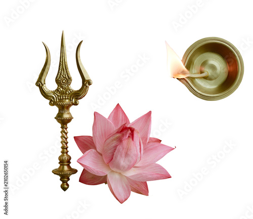 flat lay view of traditional Indian festival items
