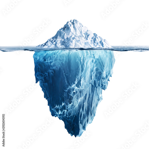 Iceberg with visible submerged portion isolated on transparent background