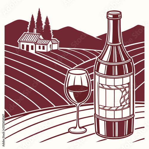 Fotografía Chianti Wine Bottle & Vineyard 1
