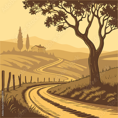 Schilderij op canvas Tuscany Golden Hour Road 1