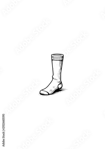 Single white sock standing on a plain background