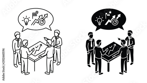 Team meeting brainstorming business growth and strategic ideas illustration