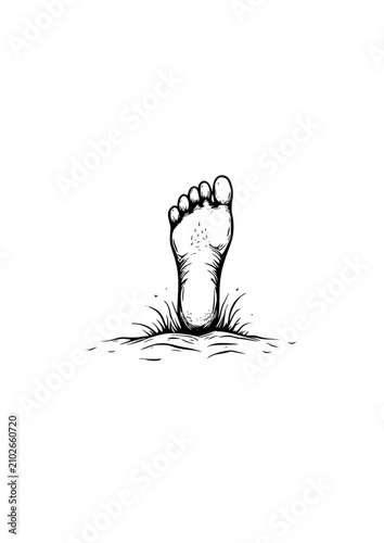 Illustration of a human foot print in the sand, minimalist style