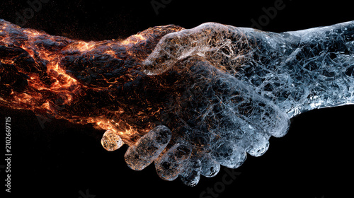Two hands meet-one fire, one ice