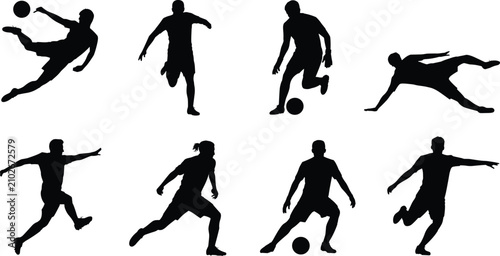 Fotografía Soccer Player Silhouette Vector Collection with Football Athlete Action Poses an