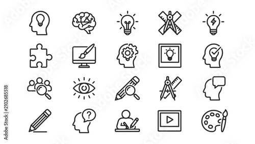 Foto Collection of line icons representing creativity and problem solving concepts an