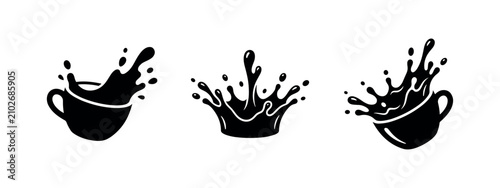 Obraz na płótnie Coffee splash icon set, depicting dynamic liquid splashes from a cup or as an abstract shape