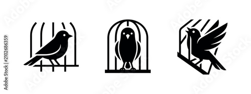 Photos Bird in Cage Silhouettes Set: Freedom, Captivity, and Escape Metaphors