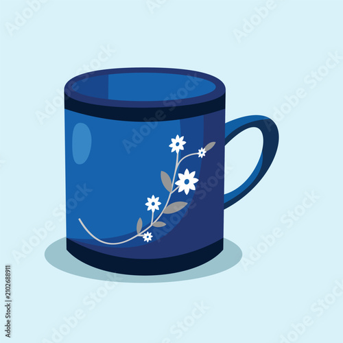 Glass Mug Cup Ceramic Floral Lines Pattern Shiny Cartoon Stylized Vector Isolated