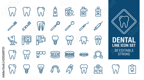 Fotografija Dental Care Line Icons – Editable Stroke Set