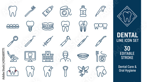 Foto Dental Care Line Icons – Editable Stroke Set