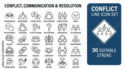 Cuadro en lienzo Conflict and Resolution Line Icons – Editable Stroke Set