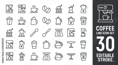 Obraz na płótnie Coffee Line Icons – Editable Stroke Collection