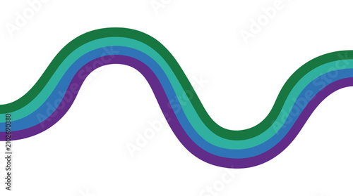 Minimalist abstract wavy line pattern with green blue and purple curves on white background design