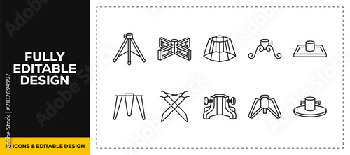 flat vector illustration line art icon bundle set design displaying wooden easels art canvas painting boards creative studio displays and artist workspace graphics UI
