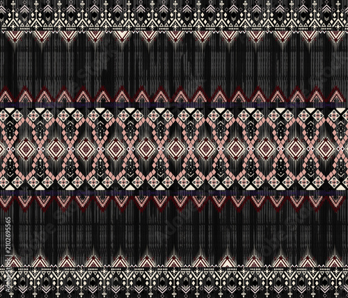 Geometric fabric art is suitable for all occasions. Abstract, ethnic, black background, diamond pattern, geometric shapes. Ideal for textiles, pillows, curtains, clothing, vector images, background 